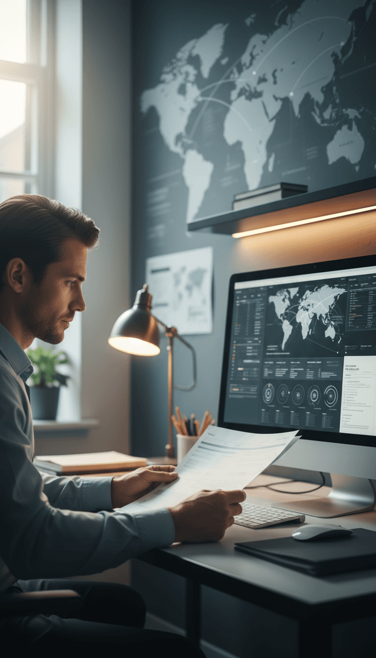 국제 배송 서류를 검토하는 물류 담당자
